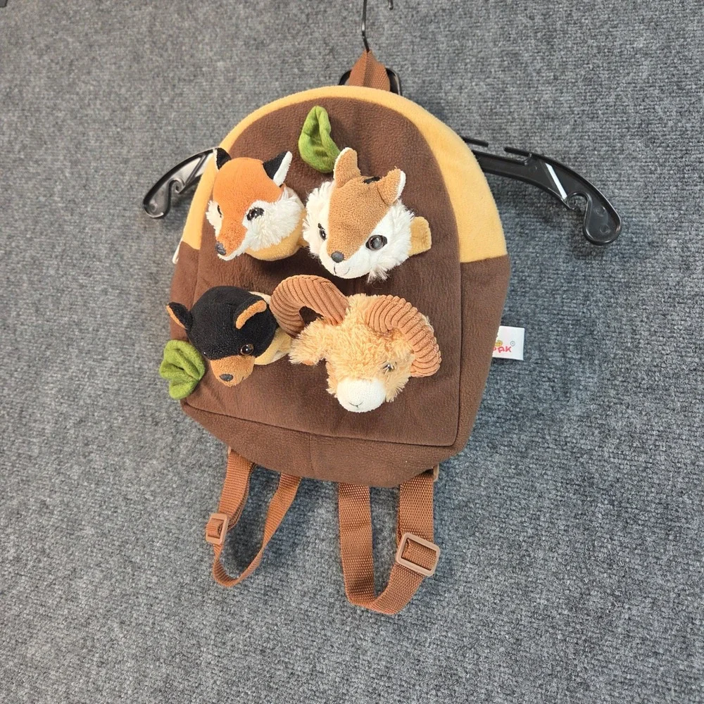 Unipak Kids Plush Woodland Animal Backpack Brown Tan Fox‎ Squirrel Ram Bear 11